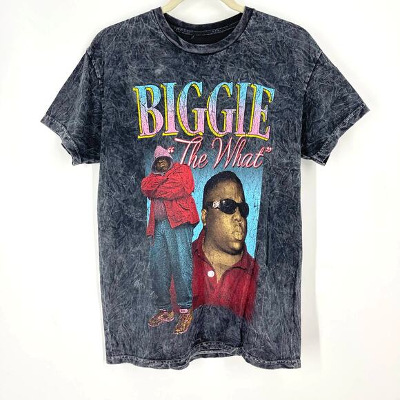 Biggie "The What" Graphic Band T-Shirt Gray Vintage Faded Tie Dye Small NWOT - Picture 1 of 6